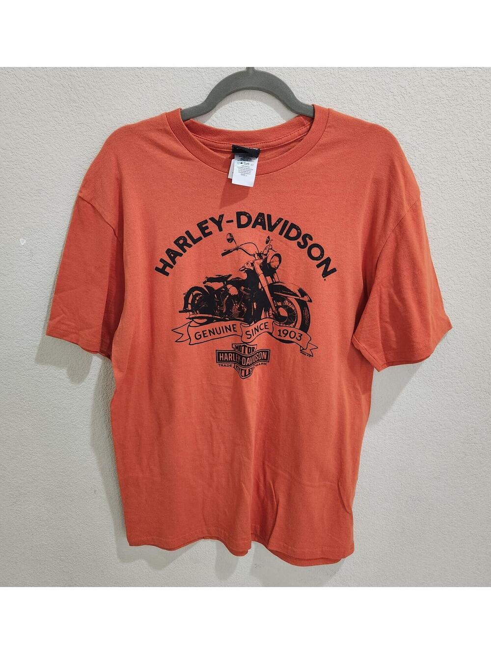 Harley Davidson Shirt Mens Large Orange Motorcycle Tee 2020 "Genuine since 1903"